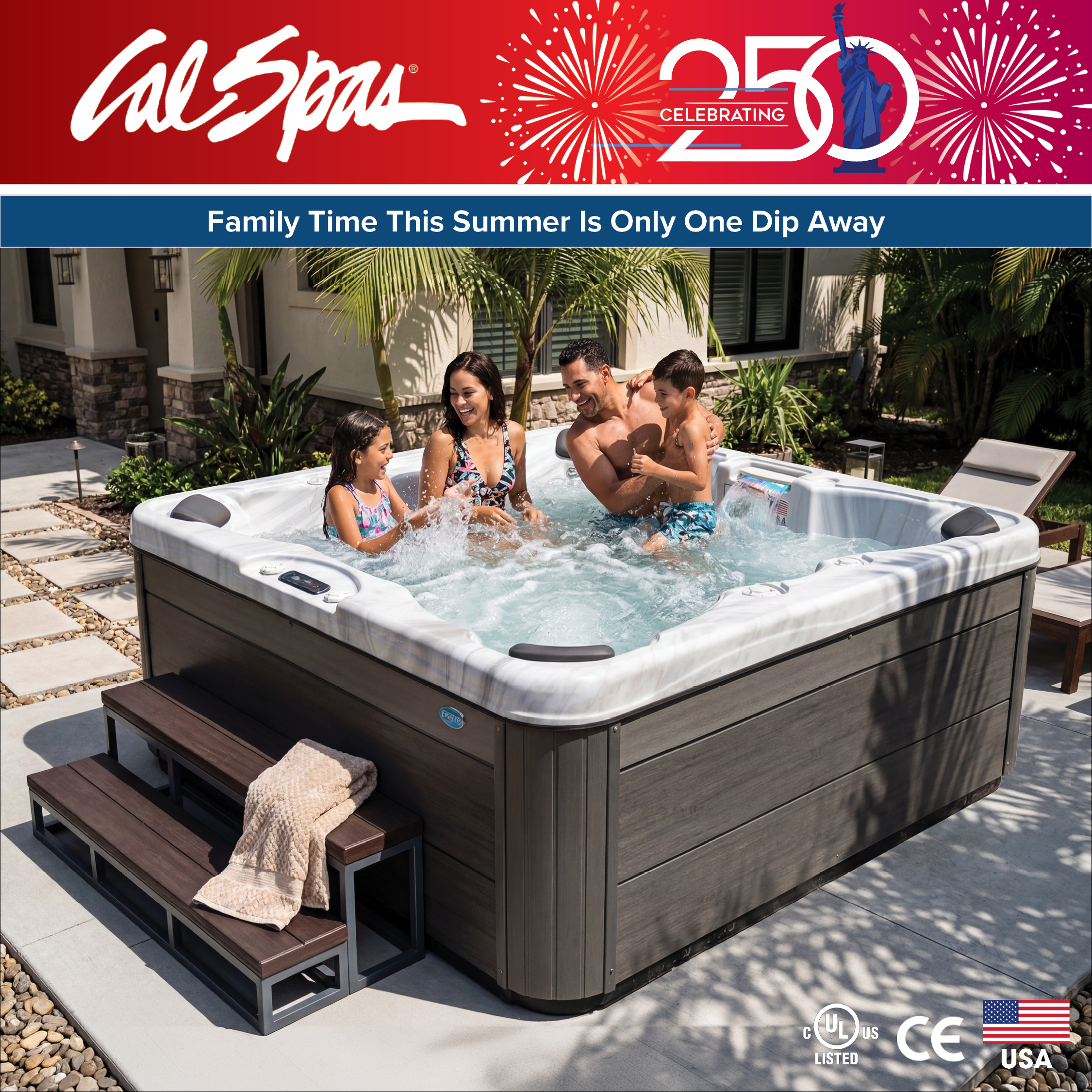 Calspas hot tub being used in a family setting - Rancho Cucamonga